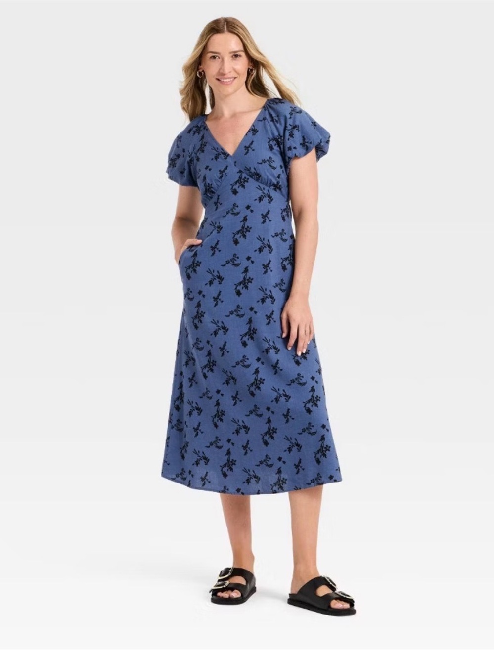 Universal Thread Blue Floral Wrap-Style Midi Dress